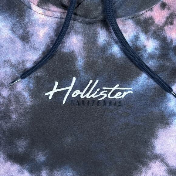 Hollister Must-Have Tie Dye Hoodie Black Purple Blue Size L - Picture 2 of 6